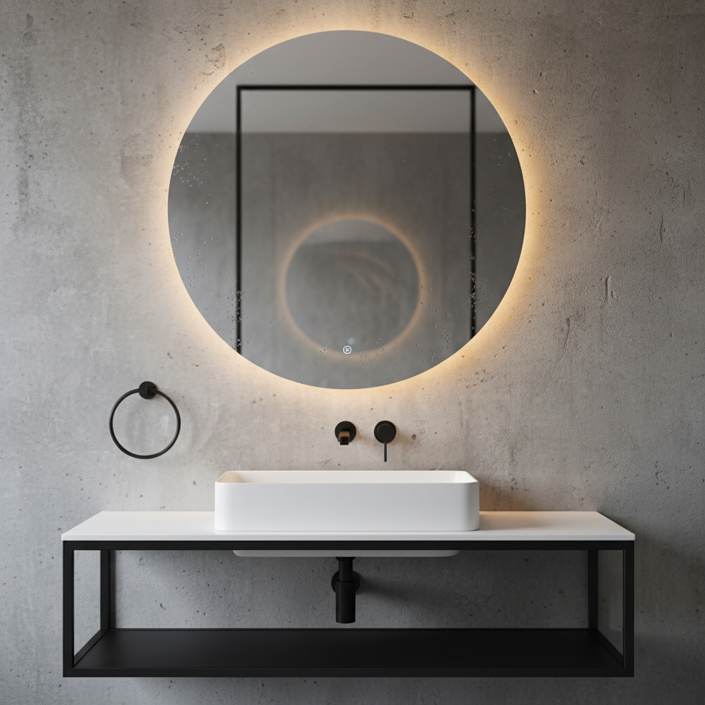 Modern bathroom with concrete-effect walls