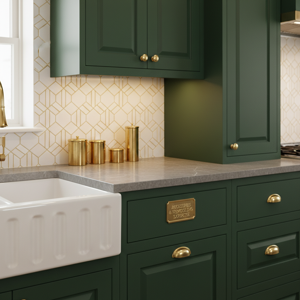 Sophisticated kitchen with dark green cabinetry